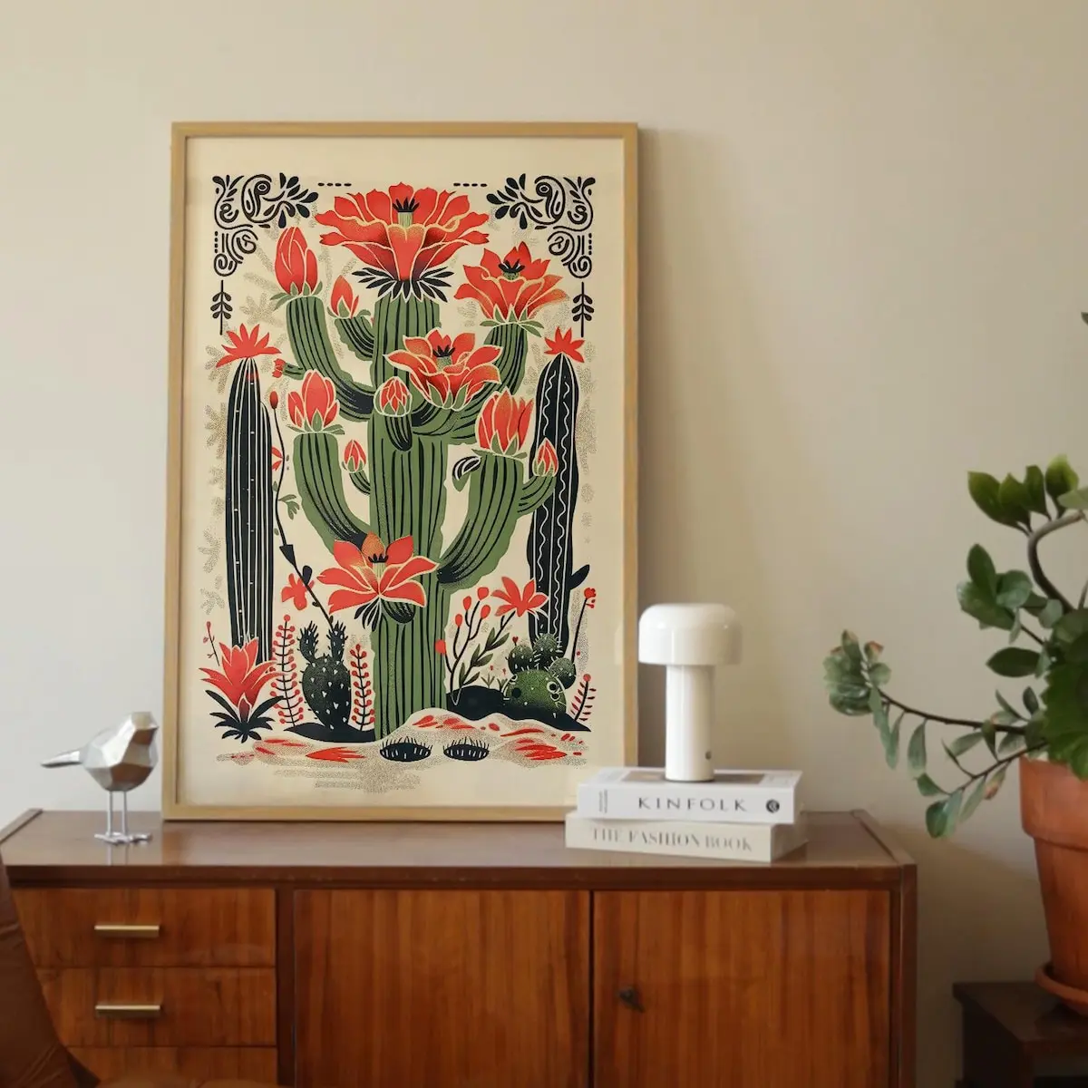 Botanical Mexican Wall Art, Vintage Cactus Poster, Traditional Latinx Print, Boho Maximalist Home Decor, Room Decor, Unframed | 5 size, 8x12  to 27x40