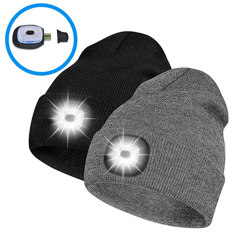 Unisex Hat with Light, USB Rechargeable Hands Free Headlamp LED Beanie, Winter Gifts for Men Dad Father Husband Him