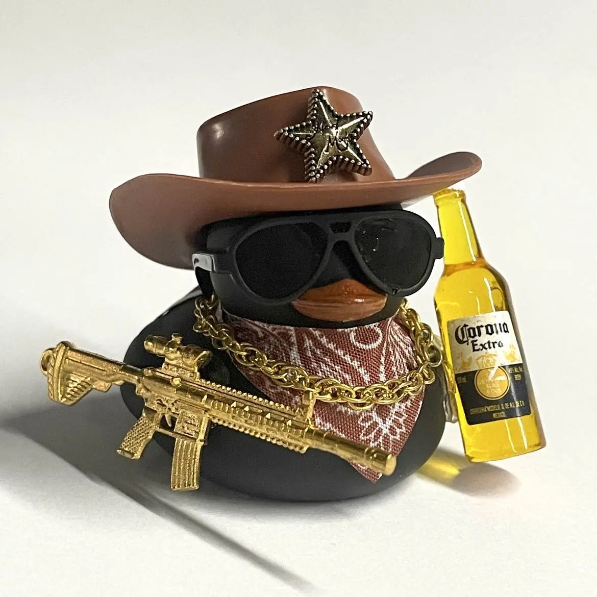 Cool Car Rubber Duck Vehicle Decoration with Cowboy Hat, Sunglasses, Chain - Automotive Interior Accessory, Car Ornaments Dashboard