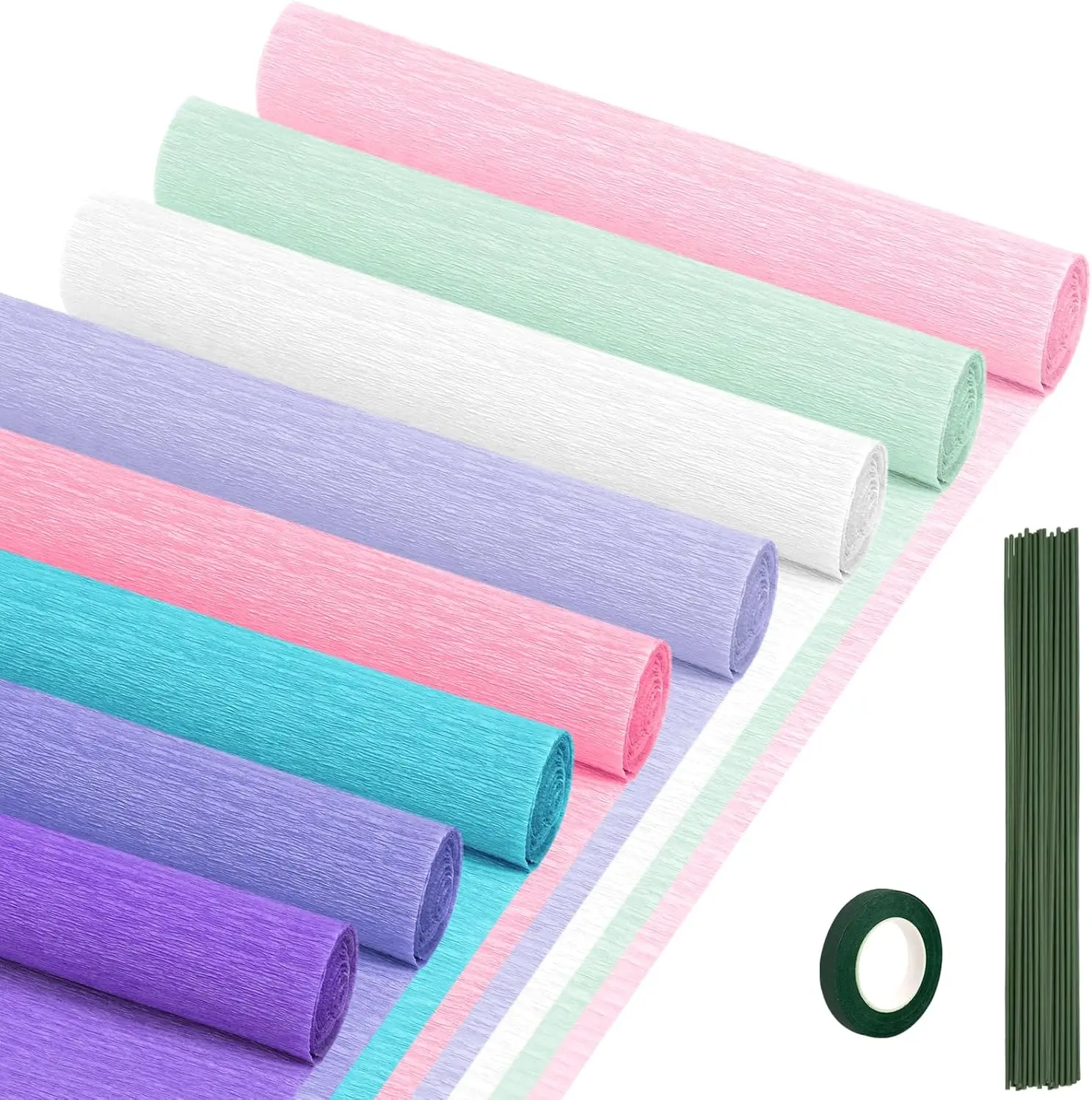 Crepe Paper Streamers 8 Rolls, 10 x 98Inch 8  Colors Crepe Paper Sheets for DIY  Colourful Paper Flower Wrapping Paper Crafts Birthday Wedding Holiday Party Decorations