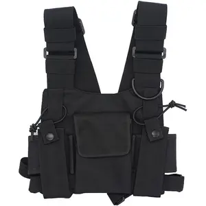 Radio Chest Harness  Bag Pocket Pack Holster Vest for Two Way Radio (Rescue Essentials) (Black)