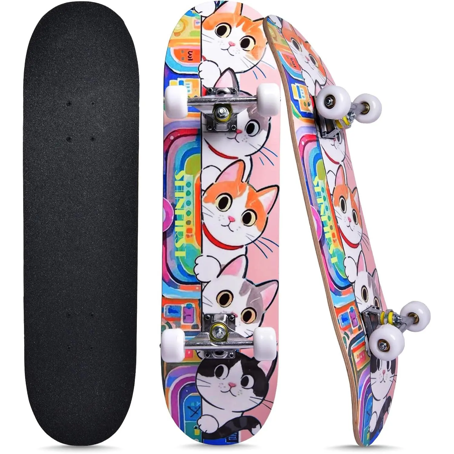 Skateboards for Beginners Kids Boys Girls Teens Adults 31 Inch Complete Standard Skateboard 7-Layer Maple Double Kick Deck Unicorn & Skull Design flight Beginner-Friendly