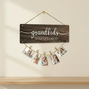 Wooden Card Holder with Clips, 1 Set Wall Display Hanging Ornament, Versatile Hanging Design for Home & Office, Hanging Room Decor, Festive Gift for Grandparents