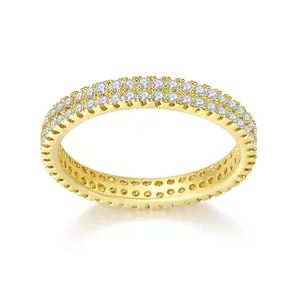 MINDDHA 14K Gold Plated - Simulated Diamond Stackable Eternity Bands/ Silver Gold Rings for Women/ Stacking Rings for Oura Gen 4/Gen 3- 3mm Band Size 4-12