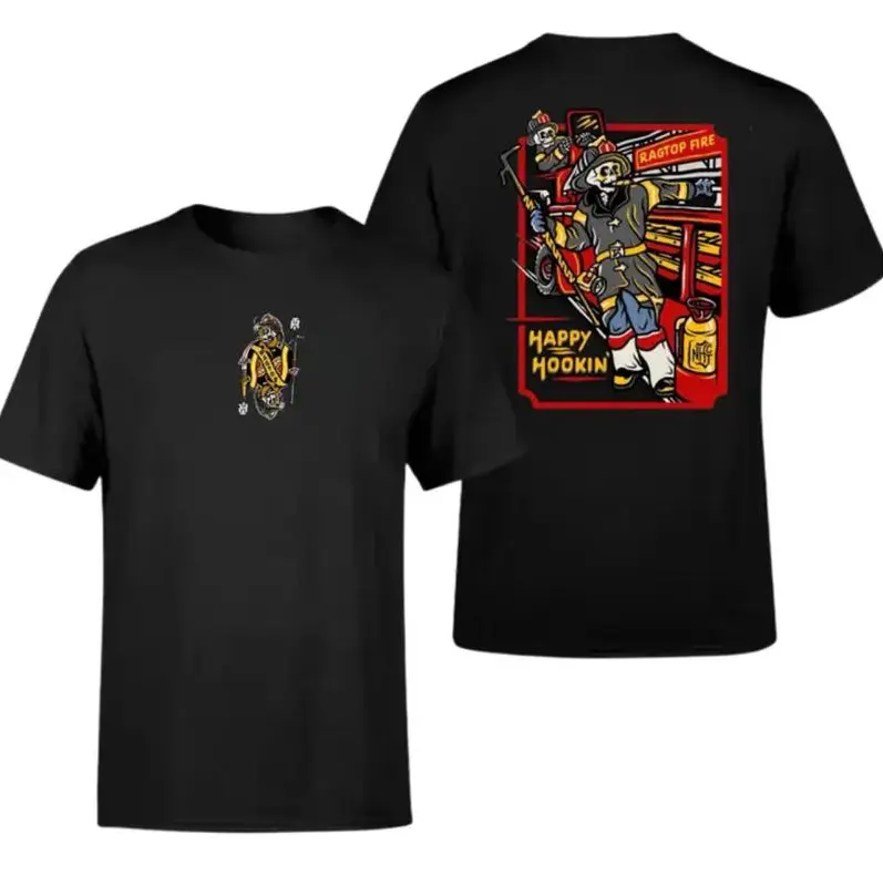 Unisex Firefighter T-Shirt, Vintage Happy Hookin Graphic Tee, Soft Cotton Station Shirt, Funny Fire Rescue Gift for EMT, Paramedic, First Responder