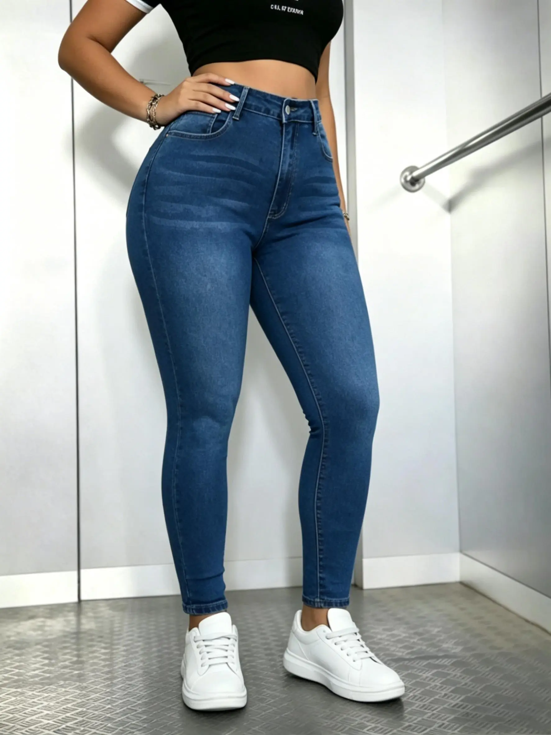 Elegant High Waist Long Skinny Denim Jeans for Women, Womenswear, Versatile Four Seasons Wear, Slimming Fit, Stylish Chic Casual Pants, Trouser, Basic, Denim Skinnies, Wash Jeans WH54 BBL