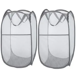 LMMAKE 2Pcs Upgraded Collapsible Mesh Pop Up Laundry Hamper with Sturdy Handles Side Pocket Portable Clothes Baskets for Dorm Bathroom Travel Storage Black Space Saving Breathable Durable Multi Functional Pet Friendly Hamper Set