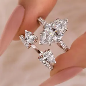 Effinny 4.0ct Marquise Cut 2PC Wedding Ring Set with Open Band, S925 Sterling Silver Promise Ring, 5A Grade Cubic Zirconia Women's Ring for Travel