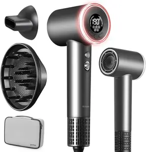 Hair Dryer with Diffuser for Curly Hair, 200 Million Negative Ionic Blow Dryer with Carrying Case, 110,000RPM High Speed Hairdryer Brushless Motor Fast Dry, 5 Temps & 3 Speeds & HD Display
