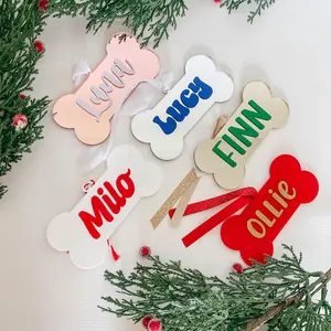 Acrylic Christmas Dog bone ornament, personalized dog gift, custom name, tree ornament