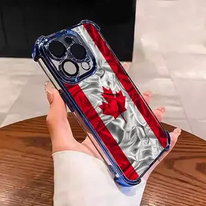 Canadian Flag Retro Maple Leaf Creative Design Suitable for Aesthetic Electroplated TPU Casing For iphone 17 16 15 14 13 12 11 PRO PLUS MAX AIR Samsung S26 Four Corners Anti-Fall Transparent Casual Soft Silicone Phone Cases L1836
