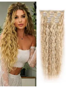 Clip in Hair Extensions, 6PCS Hair Extensions 24" Synthetic Long Curly Wavy Blonde Highlights hair extensions Natural Thick Deep Wave Hairpieces