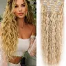 Clip in Hair Extensions, 6PCS Hair Extensions 24" Synthetic Fiber Extensions Long Curly Wavy Blonde Highlights hair extensions Natural Thick Deep Wave Hairpieces Artificial Hair Extension Hair Extensions Clip Ins