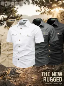 Men's Durable Safari Style Button-Up Shirts, Viral 4-Pack Bestseller for Hiking & Daily Wear, Ideal for Outdoor Adventures