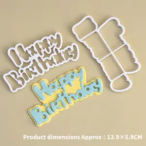 Happy Birthday Fondant Cutter 2-Piece Set, Plastic Cake Letter Mold for Baking Decor, DIY Cupcake Topper, Cake Decorating Supplies