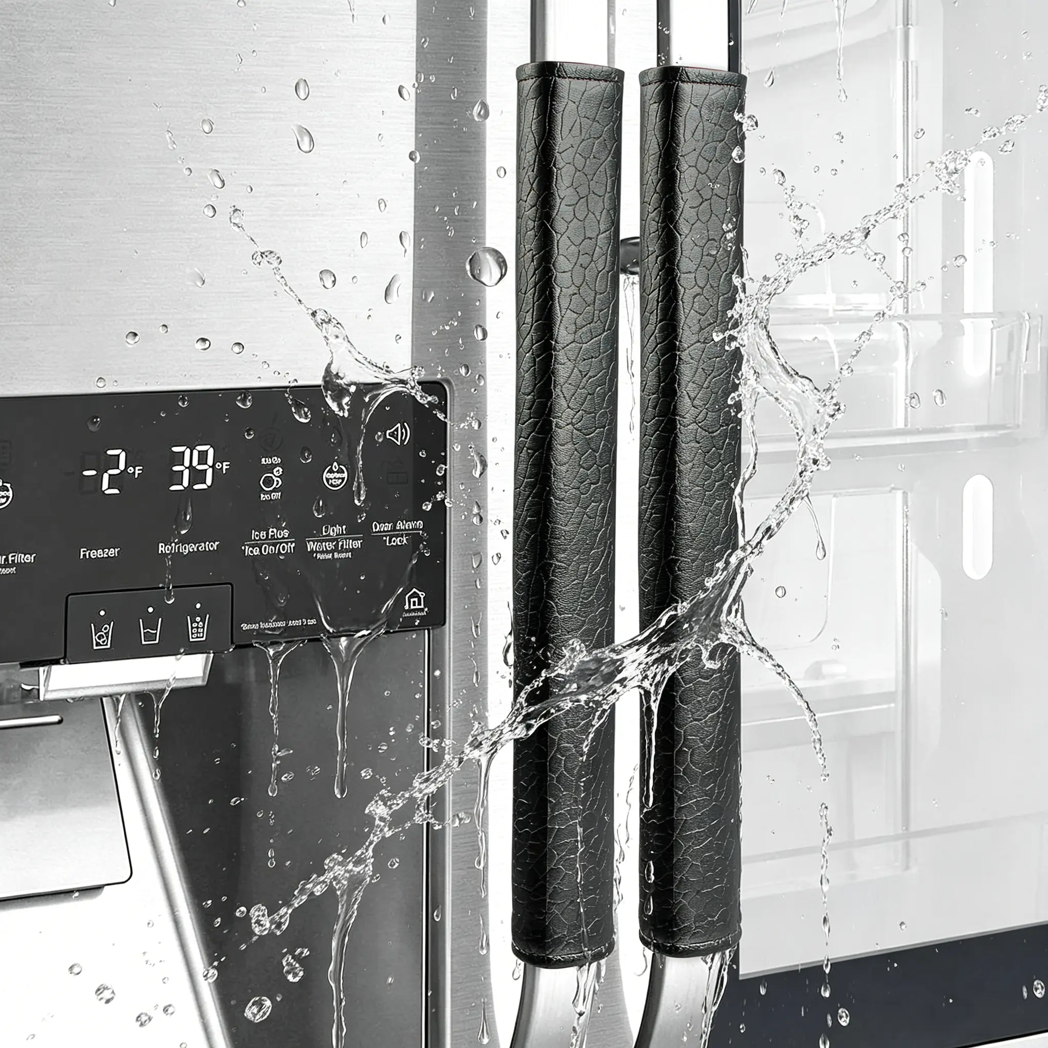 OUGAR8 Polyester Door Handle Protectors (2pcs, 15.74inL*4inW Black), Ergonomic Anti-Slip Grip, Waterproof, Oilproof, Easy to Clean, Resists Kitchen Wear, Fits Fridges, Oven, Kitchen Cabinets, BBQ Grills, Door Handle Protectors For Oven, Daily