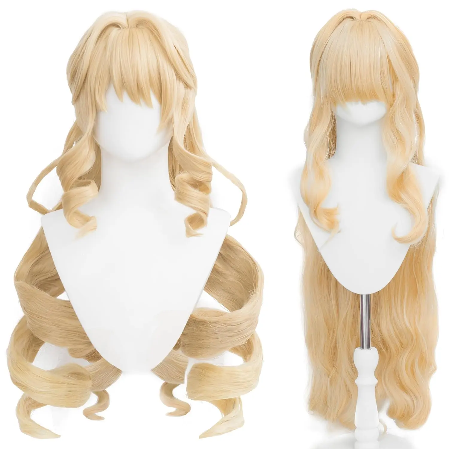 Anime BLonde Wavy Wigs with Bangs COS Princess Heroine Wig Anime Game Movie Perform Wig Roman-Scroll wigs High-temperature fiber Halloween,Christmas,Comic con