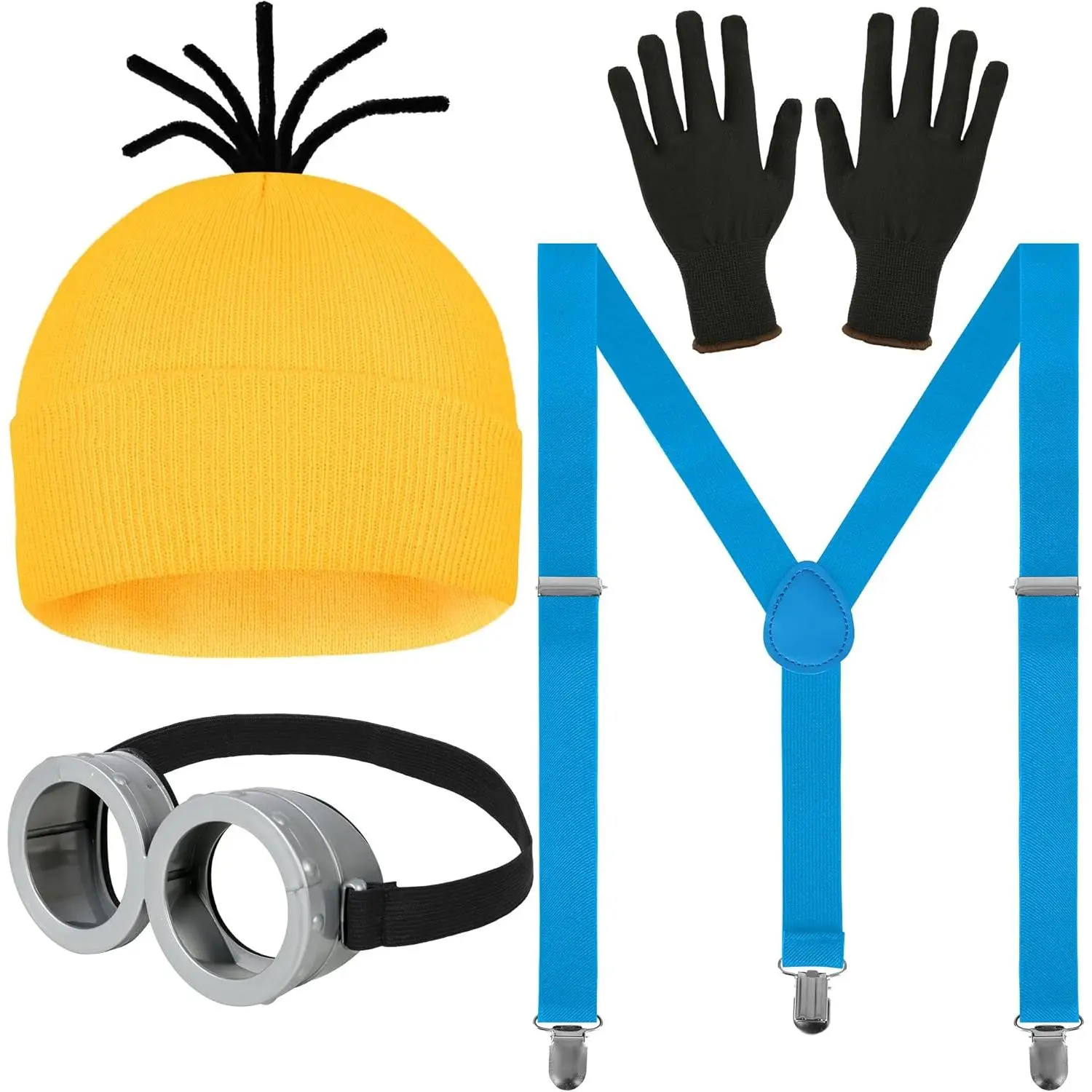 Happy Yellow Hat Funny Glasses Gloves Accessories Kit Adult Halloween Cosplay Costume, Standard
