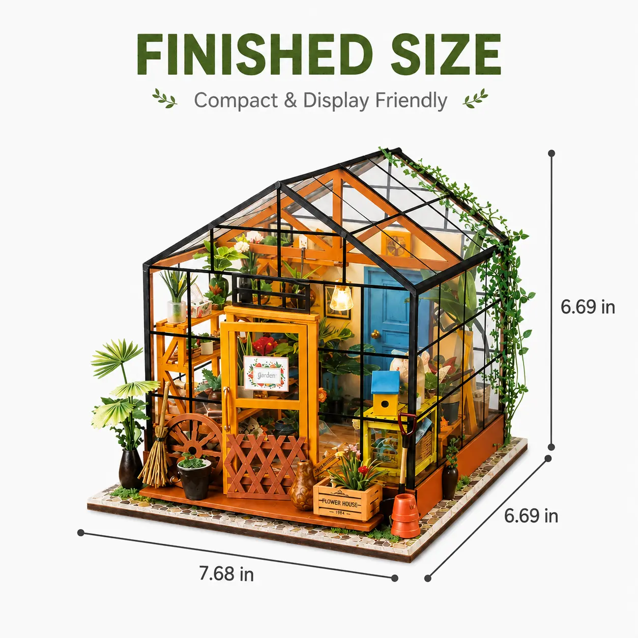 DIY Miniature Greenhouse Kit with LED Light, Cathy’s Flower House Craft Kit, Build Your Own Tiny Plant House Model, Desk Shelf Room Decor, Creative Gift for Plant Lovers, Teens & Adults Playhouse Doll Accessories Gift cool gifts for kids  fun gifts