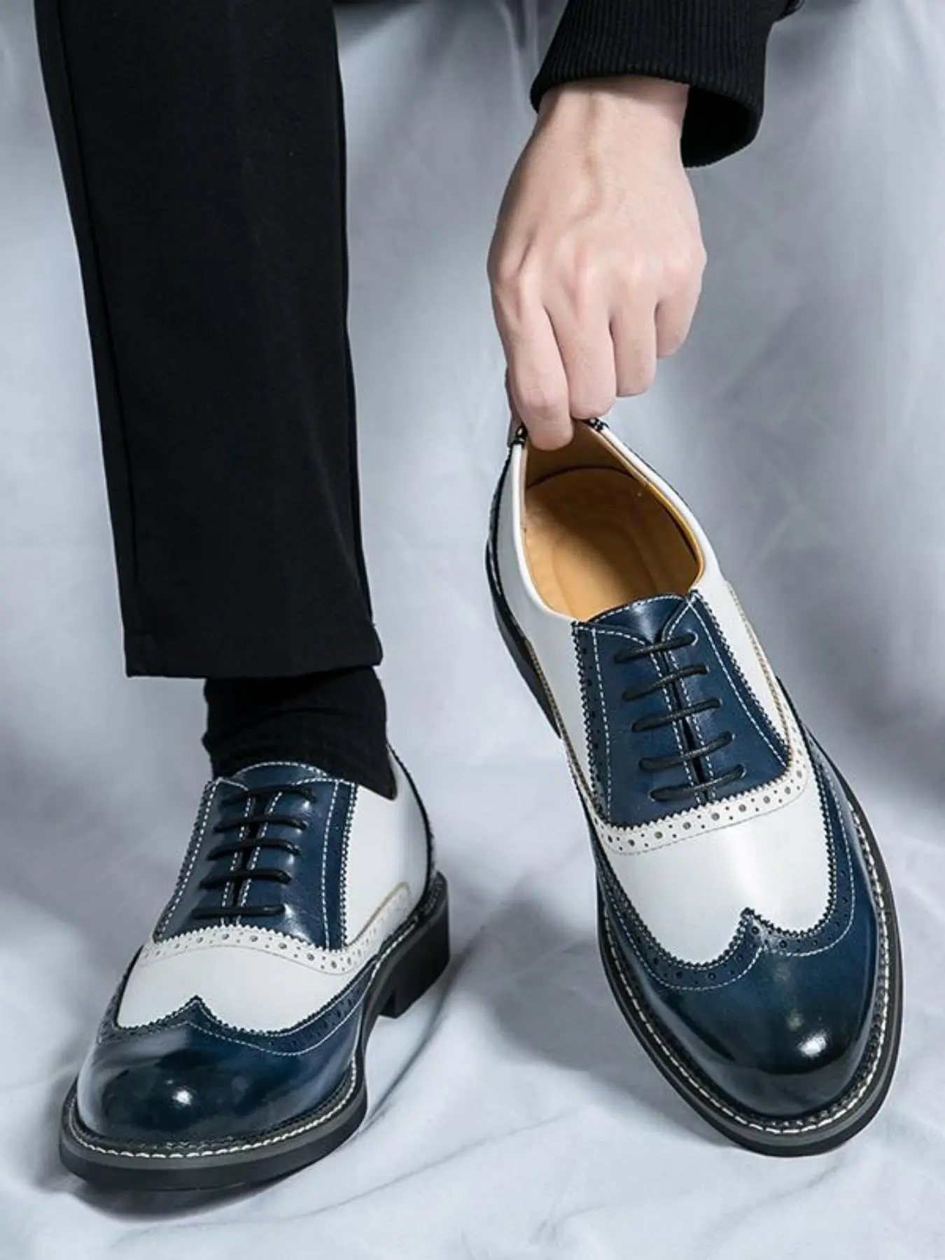 Men's Fashionable Colorblock Lace Up Shoes, Stylish British Style Brogue Shoes, Oxford Shoes for Party, Business Formal Shoes for Men, Formal Dress Shoes, Tuxedo Shoes, Footwear