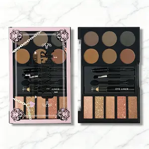 All-in-One Neutral Eyeshadow Brow Palette with Matte & Shimmer Shades + Complete Makeup Brushes for Everyday Looks