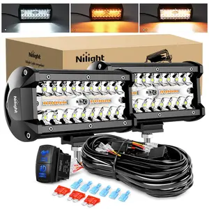 Nilight 6.5Inch Off-Road LED Light Bar, 2PCS 120W 3 Lighting Modes (White/Amber/White&Amber) Driving Fog Light Spot Flood Lights with 18AWG Wiring Harness for Truck Car ATV SUV Jeep Boat