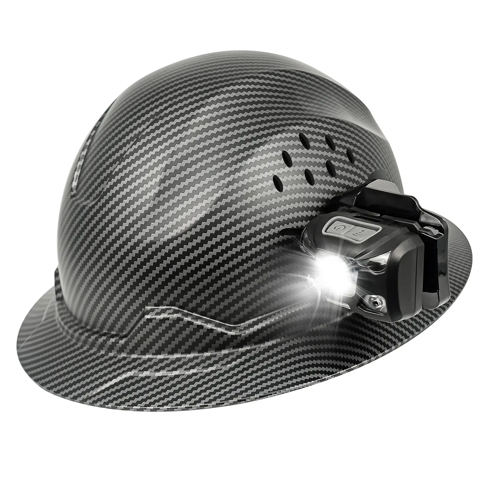 Full Brim Vented Safety Hard Hat with USB‑C Rechargeable Motion Sensor Headlamp, HDPE 6‑Point Suspension Adjustable Work Helmet, Detachable Sweatband Chin Strap for Construction Industrial Outdoor Work