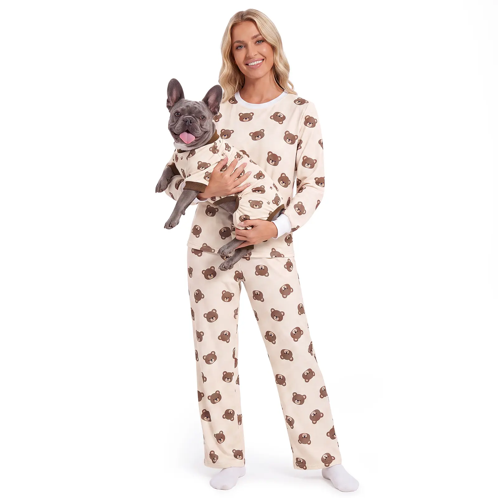 XPUDAC Christmas Matching Dog and Owner Pajamas Set,Pajamas for Women Long Sleeve Sleepwear,Owner and Pet Pajamas are Are Sold Sepapately,Long Pants Loungewear Soft Holiday Pajamas Set Warm Homewear