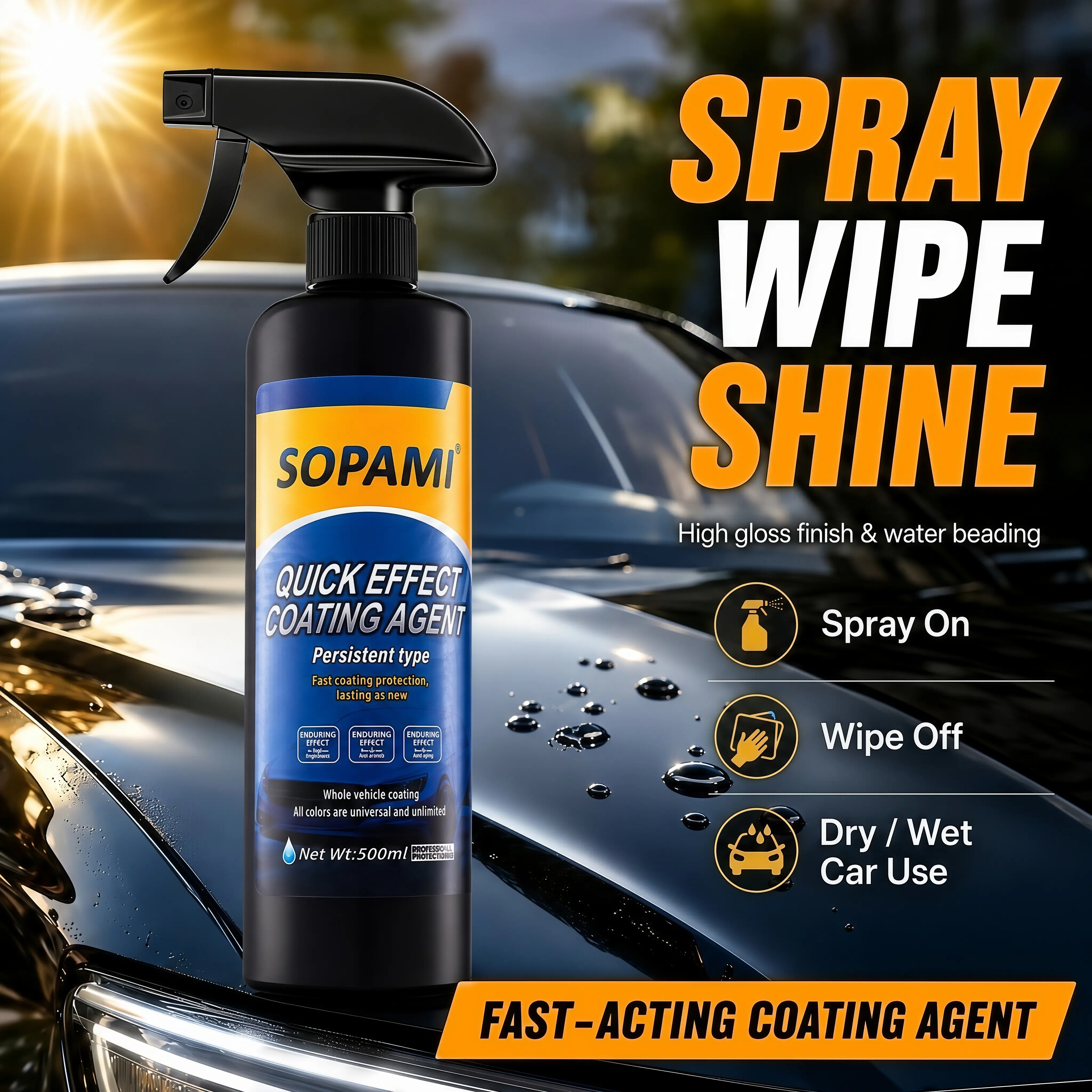2026 Upgrated 500ML Advanced Formula 3-in-1 SOPAMI Car Coating Spray Protection Quick Car Wax Polish Glass Oil Film Remover Clear Coat Black Can Dypaint Ceramics Pray