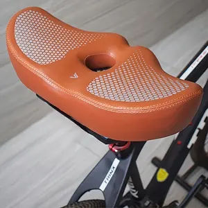 Extra-Wide Mountain Bike Saddle - Ergonomic Design with Cutouts for Comfort, Thickened Gel Cushion & Breathable Mesh, Black & Orange, 412-Foldable for Road & Mountain Bikes, Mountain Bike Accessories, Outdoor Cycling Gear, Sleek Bicycle Acc