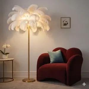Luxury Ostrich Feather Floor Lamp, 160cm Tall Modern Standing Light with 58+ Extra-Full 45cm Lengthened Feathers