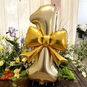 Large Number and Bow Balloon Set, 40-Inch Birthday Party Decor, Elegant Wedding Room Decoration, Romantic Proposal, Anniversary Balloons