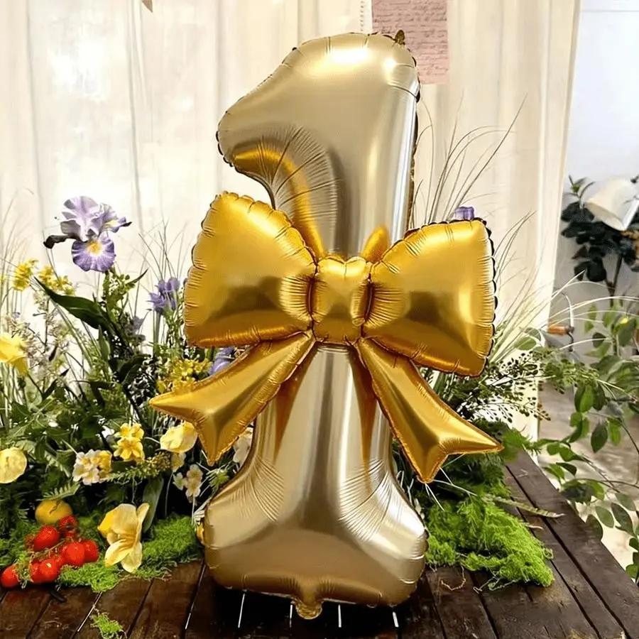 Large Number and Bow Balloon Set, 40-Inch Birthday Party Decor, Elegant Wedding Room Decoration, Romantic Proposal, Anniversary Balloons, Party Balloons Decorations