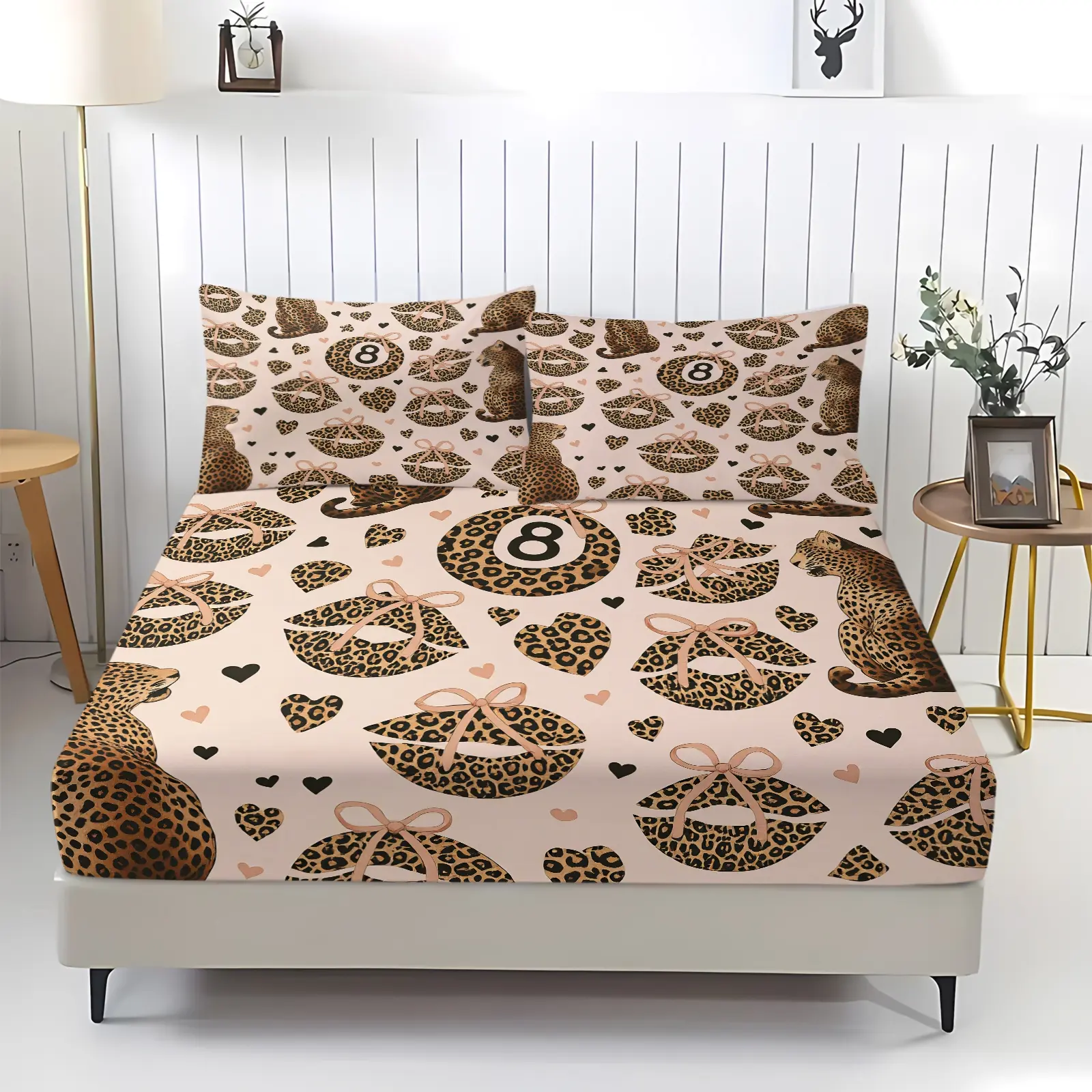 Y2K Hot Girl Sweet Cool Leopard Mixed Print Fitted Sheet Set, Includes 2 Pillowcases, Blush Pink Base Trendy Bedroom Decor, All Sizes Breathable Stretch Washable Anti-Slip, Perfect Stylish Decor For Coquette Ins Room Makeover