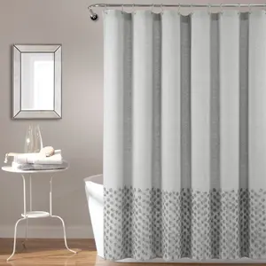 Lush Decor Boho Polka Dot Yarn Dyed Recycled Cotton Blend Shower Curtain 72"W x 72"L Eco-Friendly Lightweight Bathroom Accessory with Oversized Border