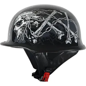 1Storm Novelty Motorcycle Half Face Helmet Open German Style DOT Approved: HKY602 Chain Skull