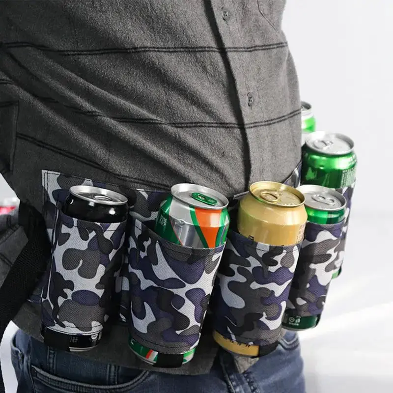 Beer Holster Belt Portable Soda Bottle Beer Holder Drink Can Holder Holds 6 Cans Adjustable Beer Waist Holder For Camping