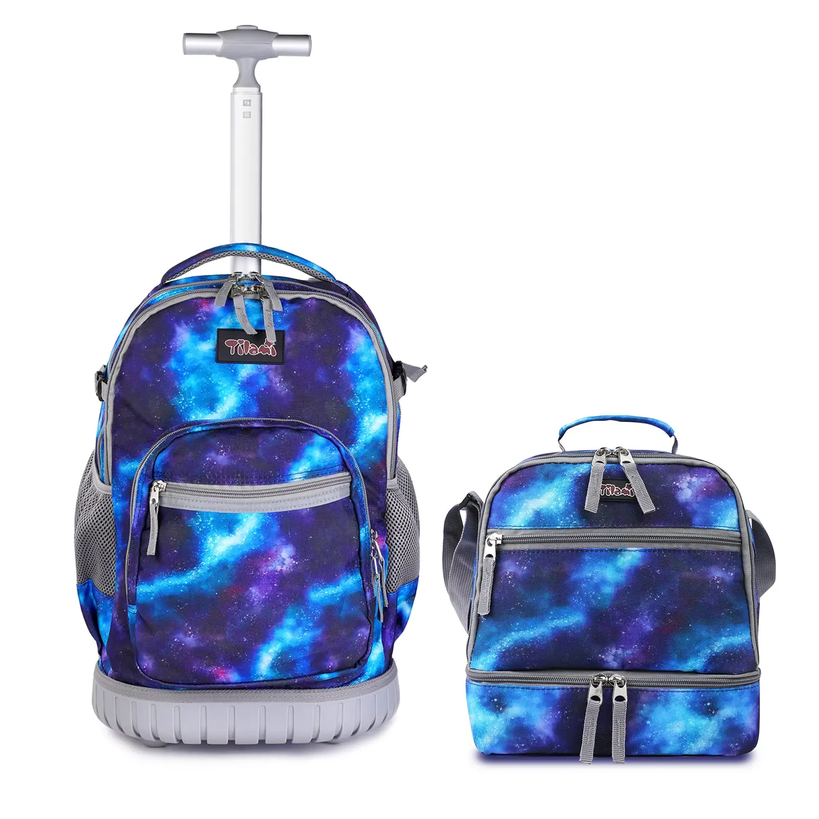Tilami Rolling Backpack 19 inch with Lunch Bag Wheeled Laptop Backpack, Deep Blue Galaxy