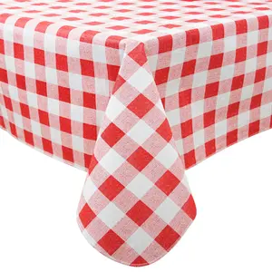 Red & White Checkered Tablecloth 52x70, Bold Waterproof Design, Flannel-Backed Protection