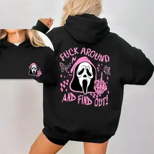 Scream Skeleton Spooky Fck Around And Find Out Sweatshirt, 2 Side Halloween Ghost Face Hoodie, Fall Tee, Coffee Lover Fall Tee, Halloween Casual Sweatshirt Hooded Outfiter Gift For Best Friend HusBand Wife