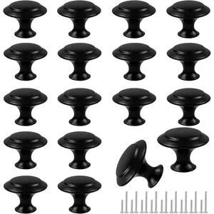 18 Piece Black 30mm Cabinet Knobs & Pulls Drawer Hardware With Screw for Dressers & Kitchens