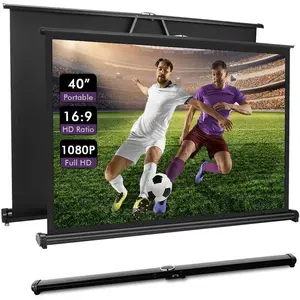 40" Inch Portable Projection Screen16:9 Small Retractable Floor Standing Mobile Tabletop Screen with Stand Lightweight Carry & Durable for Schools Meeting Indoor Outdoor