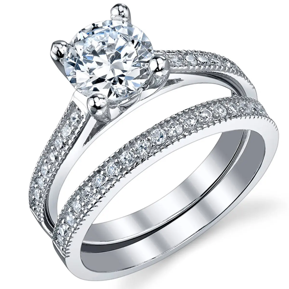 Women's 1.25 Ct Wedding Engagement Ring Set Sterling Silver 925 Round Cubic Zirconia