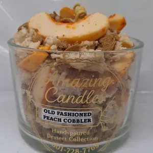 Amazing Candles Old Fashioned Peach Cobbler Candle Hand Poured with Peach Slices and Crumbly Topping