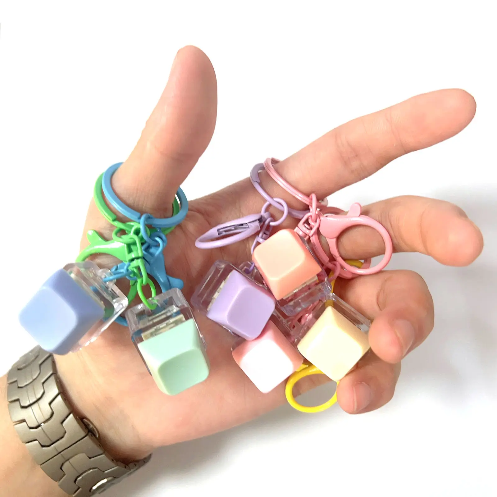 Kawaii Pastel Keyboard Switch Keychain Series - Clicky Sound Mechanical Switch Tester, Desk Focus Fidget, Sensory Focus Aid, ADHD Stress Relief Macaron Backpack Gadget, Gamer Aesthetic Party Gift