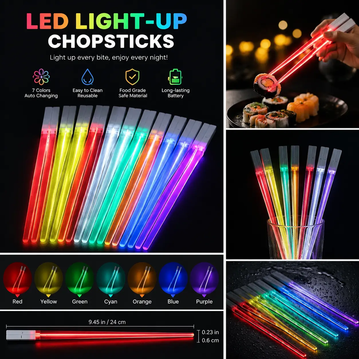 Lightsaber LED Light-Up Chopsticks — Reusable Party & Kitchen Utensils (Food-Grade Material)