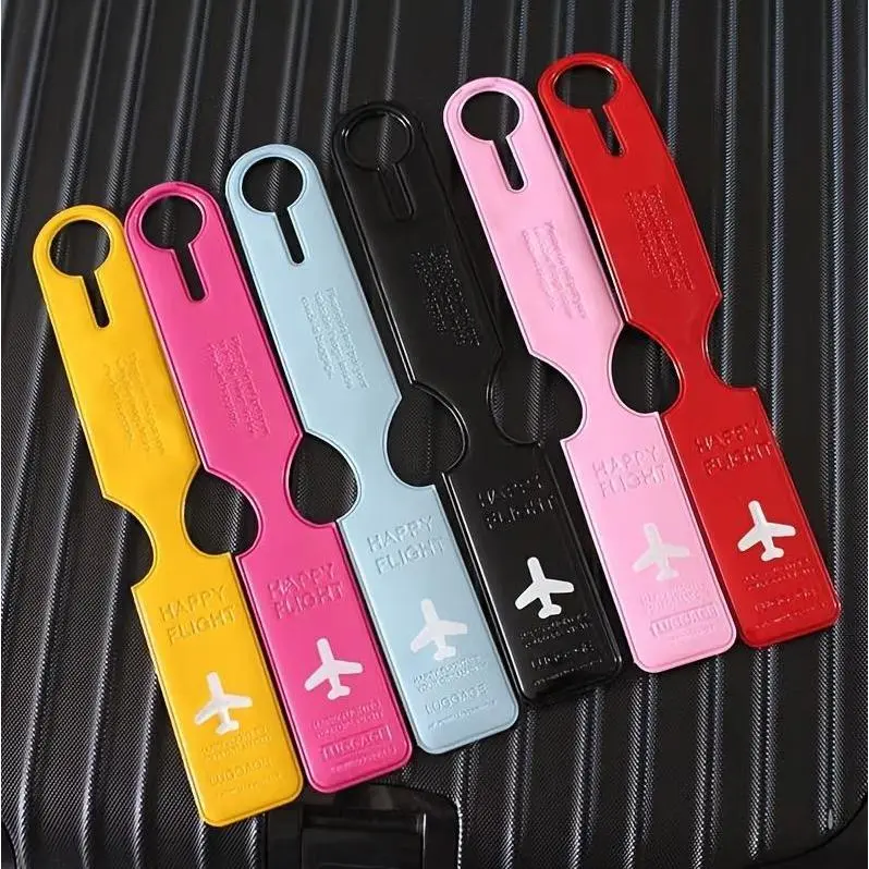 6Pcs Multi-Function PU Leather PVC Luggage Tags with Straps - Anti-Lost ID Labels for Carry-On, Checked Travel Suitcases