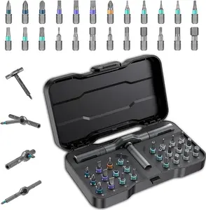 Magnetic Ratchet Screwdriver Set, Magnetic Precision Drill Bits, with Detachable Handle and Case, Multifunctional Repair Tool, with Reversible High Torque rive Handle, Suitable for DIY, PC, Automotive and Home Repair