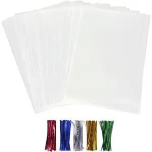 50 count Cellophane Bags, Cello Cellophane  Bags 4x6 Plastic  Bags for Packaging Cookies, Pretzel Rod, Sandwich, Candy, , Clear Party Favor Bags with Ties