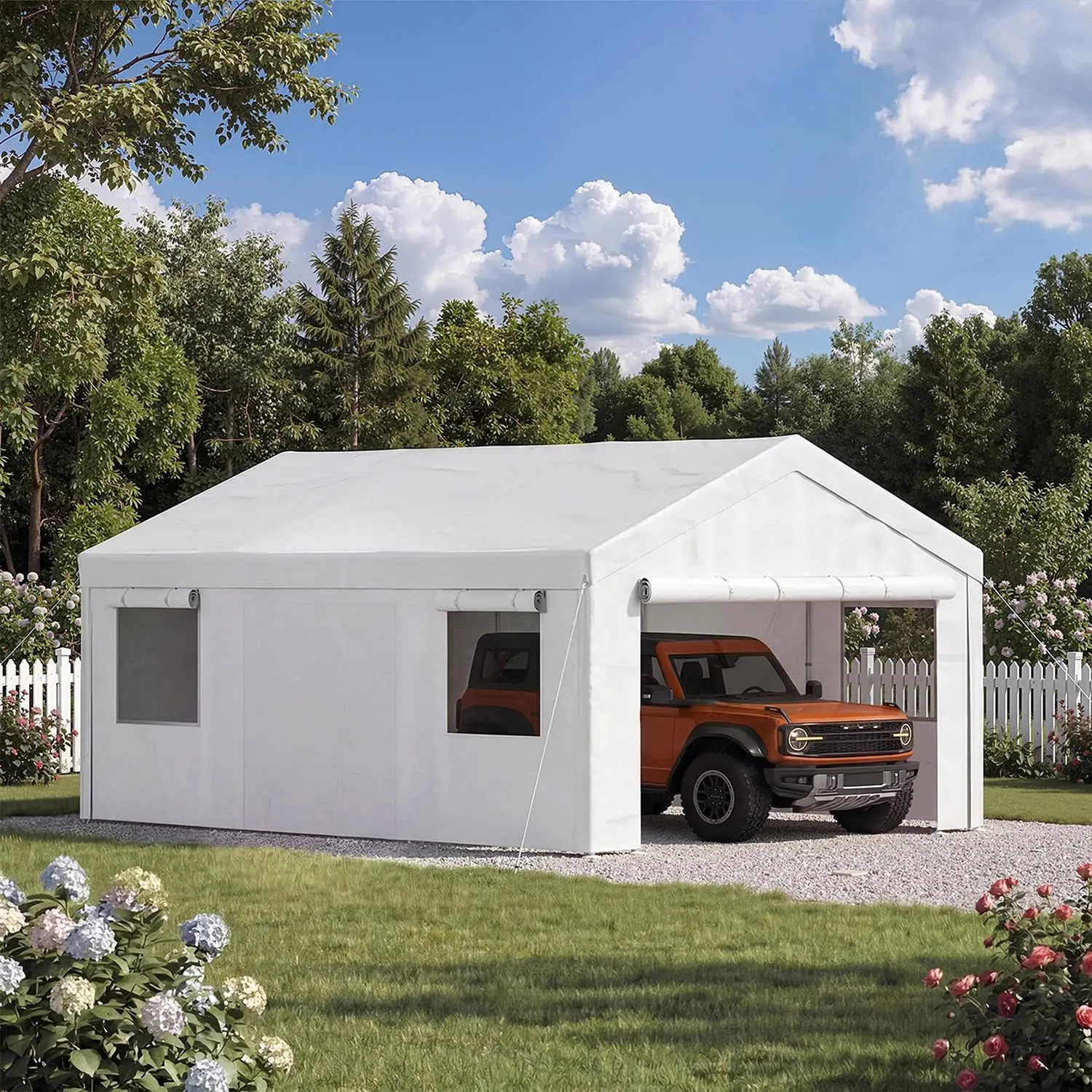 Aoxun Carport, Heavy Duty Carport Portable Garage Car Canopy for Car, Truck, SUV, Boat, Grey, with Roll-up Windows and Removable Sidewalls & Doors